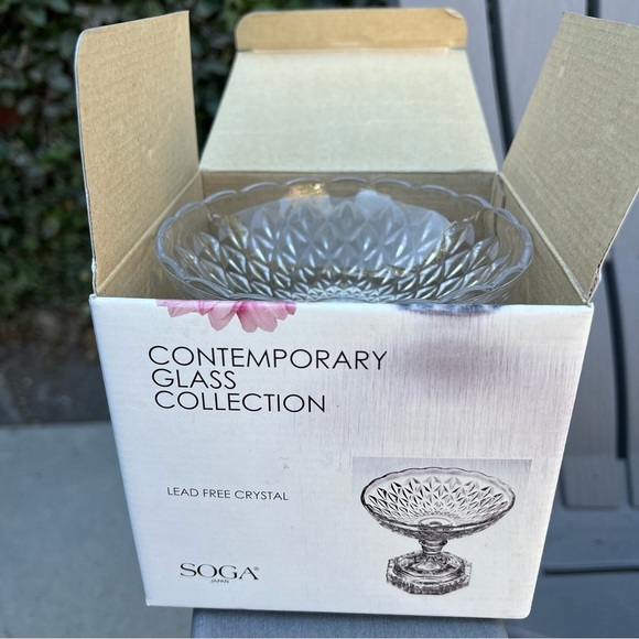 NIB Soga Contemporary Clear Glass Dahlia Footed Fruit & Candy Bowl Holiday Party - Picture 4 of 8